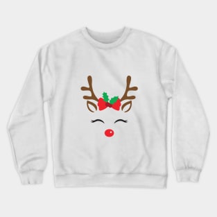 Cute Christmas Reindeer Face Crewneck Sweatshirt